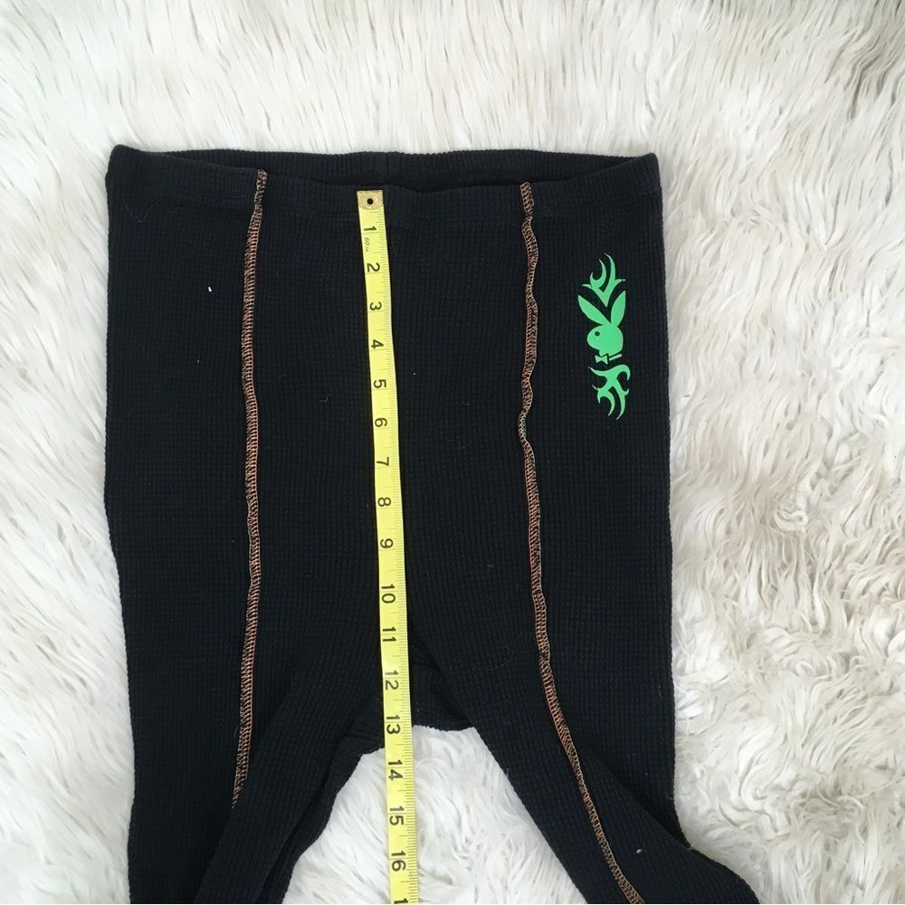 Playboy by PacSun Y2K Front Contrast Stitch Ribbed Flare Leggings Pants Black L - Picture 9 of 10